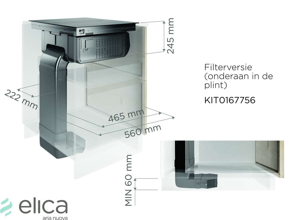 Gartraukio priedas ELICA Recycling kit plinth-in for Nikolatesla FIT / FIT 3Z / FIT XL / PRIME S / ALPHA (Filters included) 